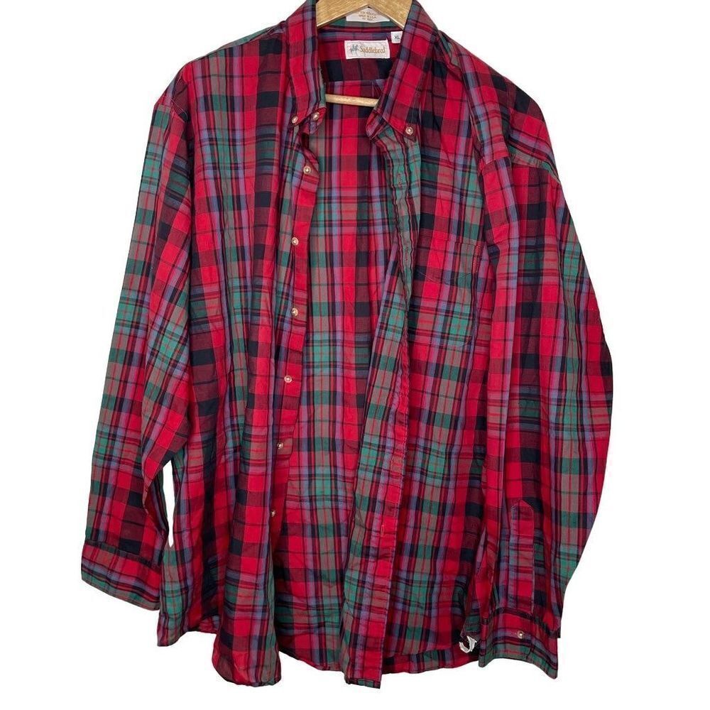 Saddlebred Men's Red Christmas Plaid Button Down Shirt‎ Size XL